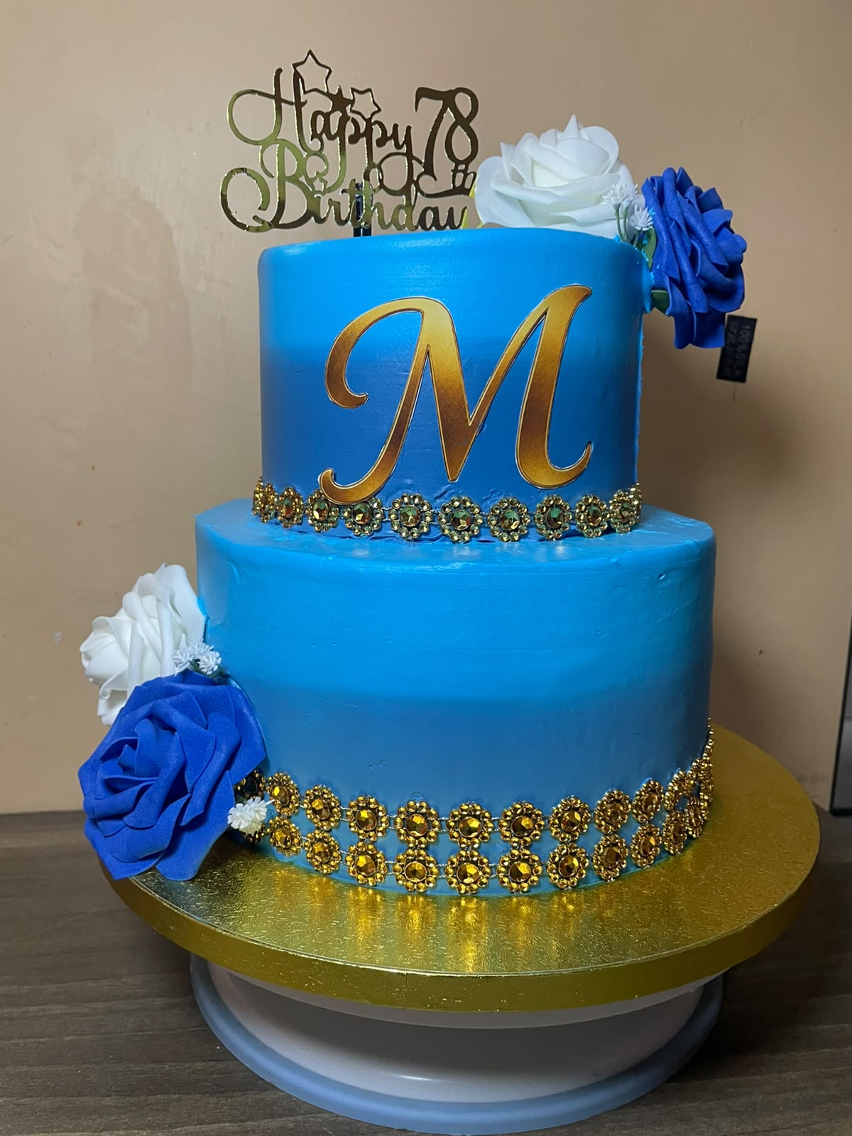 Blue 78th birthday milestone cake made by Moh Bakes & Treats